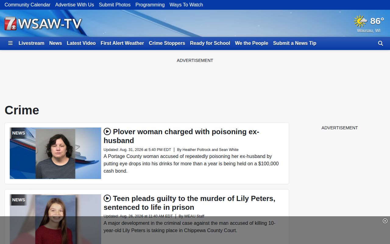 Wood County crime news coverage section at WSAW