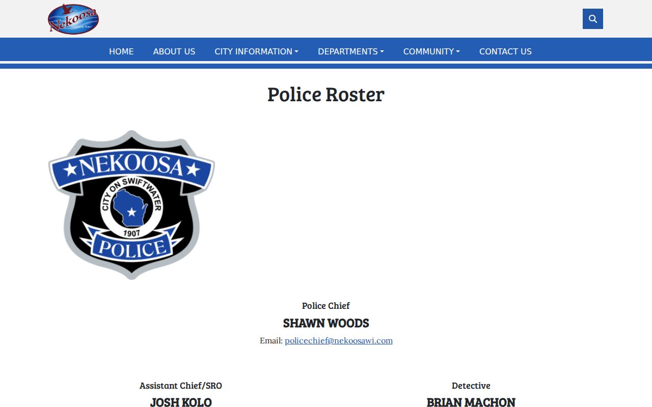 Wood County Nekoosa police staff roster not a booking record