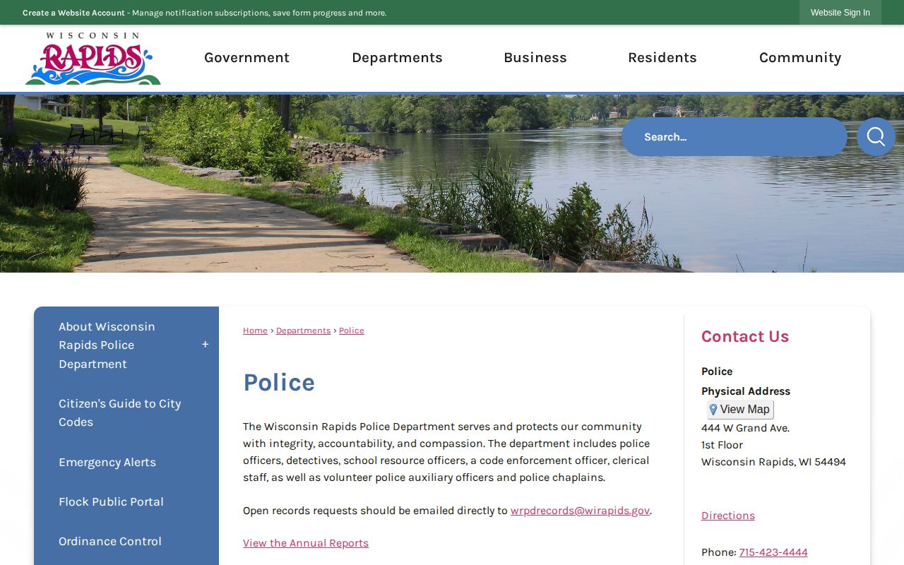 Wood County Wisconsin Rapids police booking records contact page