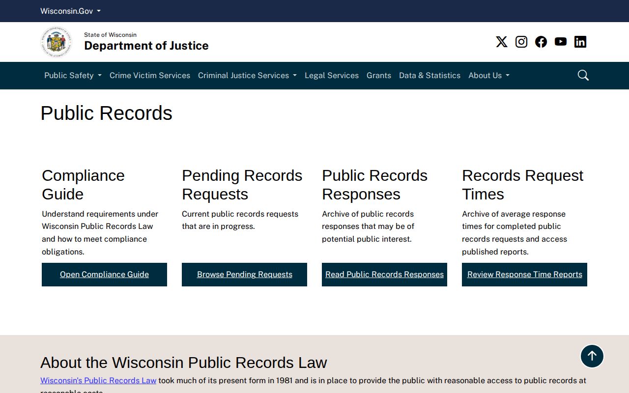 Wisconsin DOJ public-records guidance for Wood County booking records