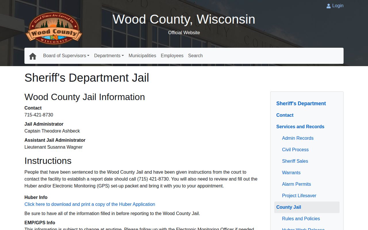 Wood County Jail official information and custody contact page